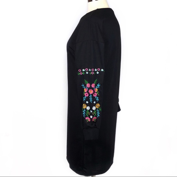 Long Sleeve Sweatshirt Dress Floral Embroidery - Picture 3 of 9